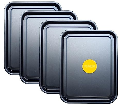 4-Pack Essential 38cm Baking Tray Set - Non-Stick Oven Trays Teflon™ Coated for Baking & Roasting Durable, Dishwasher Safe & Stackable Bakeware for Easy Cleaning & Space-Saving Storage by KITCHENEUR®