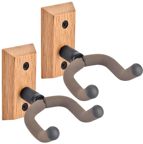 Gitarrenhalterung Wand 2 Pack, Gitarrenhalter mit Verstellbaren Weichen Gitarrenhalter für die Wand, U-förmige Gitarrenhalterung für Akustik-, E-Gitarre, Bass, Eiche, Braun