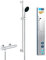 GROHE Precision Trend, Duschset mit Thermostat wassersparend, 8l pro Min (Duscharmatur hält Temperatur konstant, Duschkopf 3 Strahlarten, 1,75m Schlauch, Duschstange 60cm, 3in1 Tool), chrom, 34854001