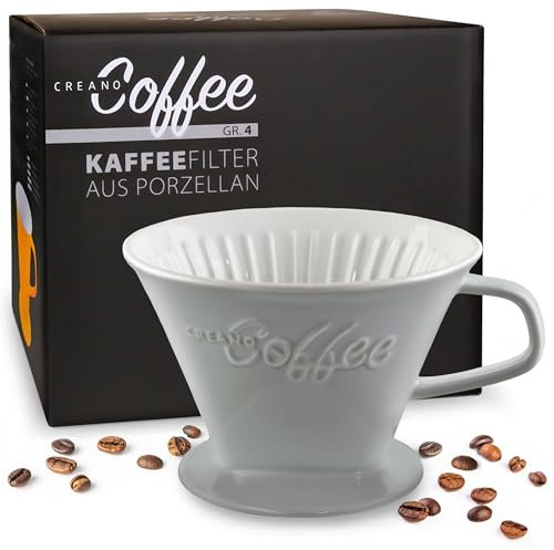 Creano Porzellan Kaffeefilter - Filter Größe 4 für Filtertüten Gr. 1x4 - Steingrau