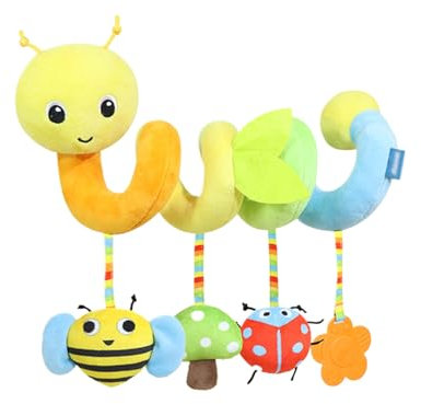 Viusneun Activity Spirale, Kinderwagenkette Spielzeug zum Fühlen und Greifen Babyspielzeug Kinderbett Plüsch Tier Spirale Aktivität Spielzeug für Babys und Kleinkinder ab 0+ Monaten (Bunte Raupe)