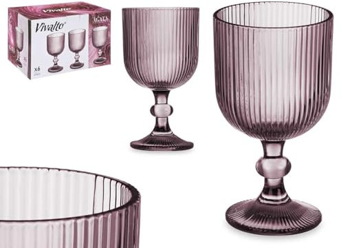 Elegante Copa de Vino de 260ml en Cristal Transparente Rosa con Diseño a Rayas Verticales Relieve. Completa tu Cristaleria Favorita con las Copas de Agua y las Copas de Champan - Cava a Juego. …