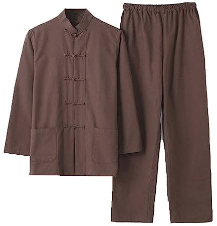 Chinesische Kleidung Tang-Anzug aus reiner Baumwolle, bequemer Kampfsportanzug for Herren, traditionelle Kleidung, atmungsaktive Kung-Fu-Uniformen, Tai-Chi-Kleidung, langärmliges Hemd und Hose(Coffee,