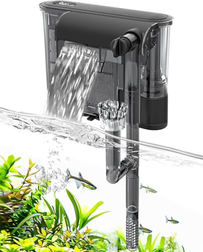 AQQA Aquarium Filter, 3-in-1 Leise Hang on Filter Aquarium, 600L/h Einstellbarer Aquarium Filter Außenfilter für Aquarien von 60L bis 90L, 6W