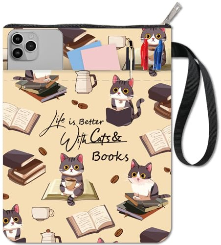 craspire Couvertures de Livre de Chat café Animal Protecteur de Livre Pochette de Livre pour Les Livres de Poche Tissu Lavable Couverture de Livre avec Fermeture éclair et Poche supplémentaire