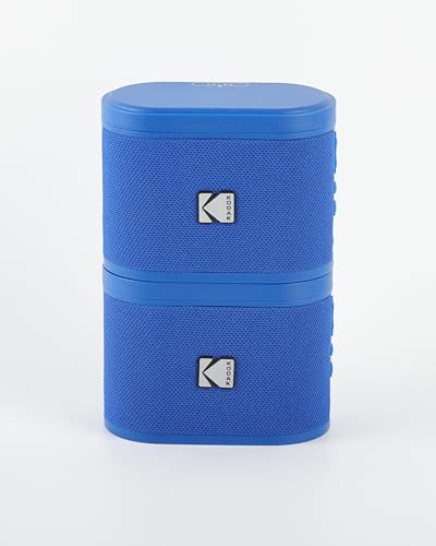 Kodak Wireless Bluetooth Speaker with Multi-Room Functionality, 4 Hour Playtime, Wireless Portable Speaker for Any Room, Magnetic Docking Station, 80m Wireless Range (2PC Backstage Blue)