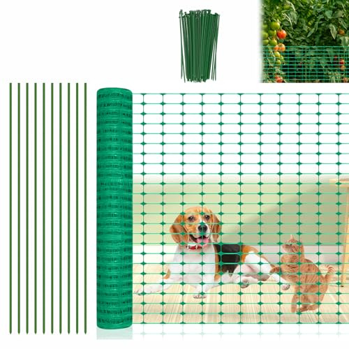 Aufun begränsningsstaket, mobilt staket, 1 m högt, 80 m långt, camping, trädgårdsnät, inkl. 80 stolpar och 250 bindband, hundstaket, hönsstaket, stängsel, trädgårdsstaket, perfekt för hus, gård, grön