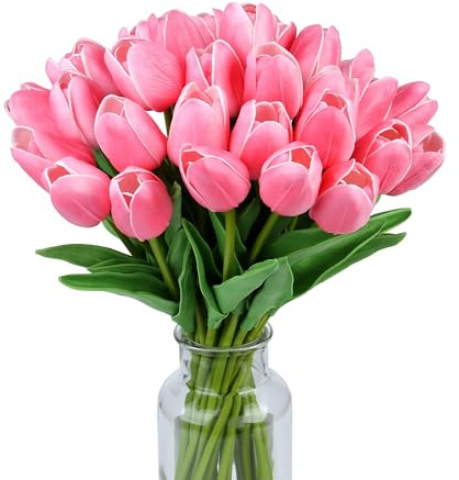 XIANNVXI 15 Pièces Tulipe Rose Couleur Tulipe Fausses Tulipes Artificielles Tulipes Fleurs pour Décoration de Chambre Décoration de Mariage 14 Pouces