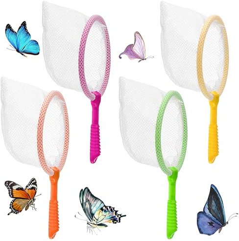 LIQWEI Red de pesca para niños, 4 unidades, red de pesca para niños, plástico, naturaleza, ciencia, exploración, redes para atrapar insectos, pesca, libélulas, cangrejos, estanque, piscina, jardín
