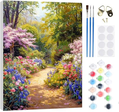 RICUVED Bosque Pintura por Números 20x30cm para Adultos y Niños con Marco de Madera -Paisaje Kit Completo con Pinceles, Pinturas y Lienzo para Decoración de Pared y Regalo Creativo