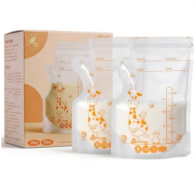 Vinabo Bolsas de Almacenamiento de Leche Materna, 180ml, 100 Unidades, Polietileno, Doble Cierre, Congelación Rápida, Libre de BPA