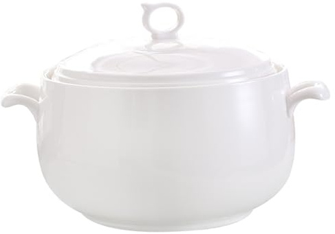 CAKEEYUM Soupière Ronde en céramique de 3000 ML avec Couvercle, résistante à la Chaleur et munie de poignées, Compatible Micro-Ondes, idéale pour la Cuisine Restaurant et la Maison.