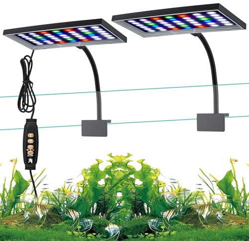 Luce LED per Acquario, Doppio Canali Clip On Illuminazione per Acquario LED, Luce per Acquario a Spettro Completo, 24W, 7 Colori, 10 livelli di luminosità, regolabile a 360° per Acquario D'acqua Dolce