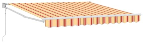QJBSAVVA Tenda da sole retrattile, 350 x 250 x 165 cm, con braccio articolato, in poliestere, tenda da sole manuale con strisce gialle e arancioni, per giardino, terrazza e balcone