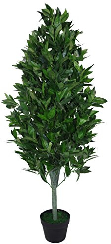 Leaf Design UK 120cm (4ft) Artificial Topiary Bay Tree Pyramid Extra Large Black Plastic Pot, Green Cone