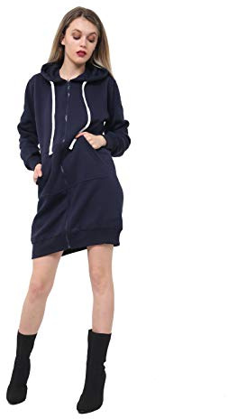 GW CLASSY OUTFIT Women Ladies Long Hoodies Plain Zip Up Ladies Long Sleeves Fleece Longline Hoodie Casual Jacket Hooded Coat with Pockets