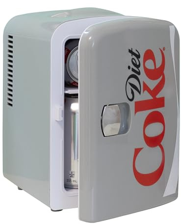 Coca Cola Diet Coke Mini Fridge For Bedrooms 4L Small 6 Can Table Top Quiet Mini Fridges For Skincare Office Food Drinks Kids Home Car & Travel 12V Portable Cooler Warmer Refrigerator Classic Grey