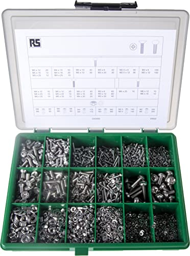 RS PRO Edelstahl A2 304 Schrauben Sortiment Flach, Flachrund, M2, M2.5, M3, M4, M5, M6 x 6 → 25mm, 3168 Stück