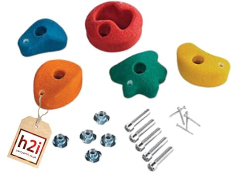 h2i Climbing Grips Children & Adults Climbing Stones Including Mounting Material Colourful Boulder Handles for Play Tower & Climbing Wall Climbing Wall Grips for Indoor & Outdoor Use Pack of 5 (Small)