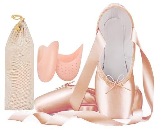 Professionelle Ballett Tanzschuhe für Erwachsene Damen und Kinder, Einschließlich Silikon Zehenpads und Stoffbeutel Rosa 32