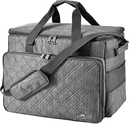 Phönix Taschen für Nähmaschinen 45x21x37cm und Overlockmaschinen 39x32x36cm (Quilt Design Grau, Nähmaschinentasche)