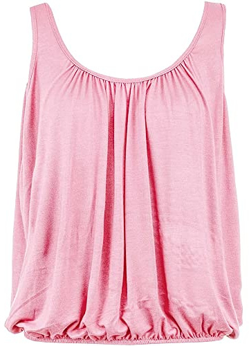 Love My Fashions® Women’s Vest Top Sleeveless Round Scoop Neck Tank Bubble Hem Straps Summer Vest Tops for Women UK Baby Pink