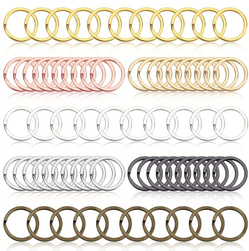 Augshy 60 Stück Flacher Schlüsselring 25mm Metall Schlüsselanhänger Zubehör Runde Schlüsselringe für Schlüssel und Handwerk, 7 Farben