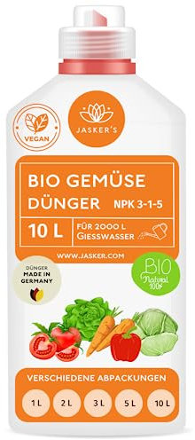 Bio Gemüsedünger flüssig 10 Liter Konzentrat für 2000 Liter Gießwasser - 100% organischer Dünger Gemüse - Flüssigdünger Gemüse für Gewächshaus & Kübel - Bio Dünger Gemüse
