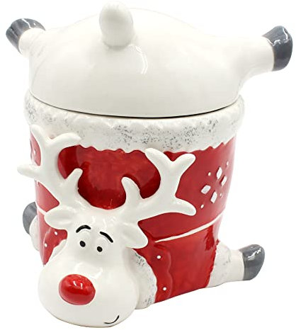 Dekohelden24 Keramik Dose mit Deckel - Vorratsdose als Elch, L/B/H 18,5 x 18 x 19 cm