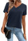 Amoretu Kurzarm T-Shirt Damen Sommer V Ausschnitt Shirts Lose Tunika Tops Marineblau L