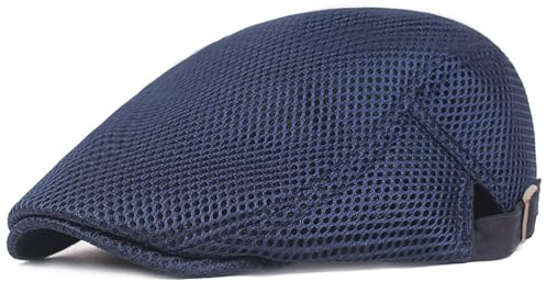 XYIYI Navy Men's Breathable Mesh Newsboy Cap Summer Beret Ivy Cap Driving Cabbie Flat Hat