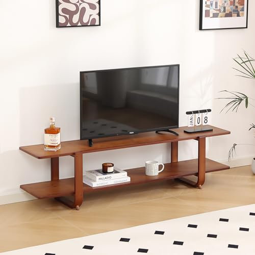 Tiita Walnut TV Stand for 65-Inch TVs, 2 Open Shelves, Modern Media Console