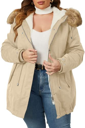 Geschallino Manteau parka 3 en 1 pour Femmes Grande Taille Doublé de Molleton Hiver Chaud Capuche Veste avec Enlever Intérieur