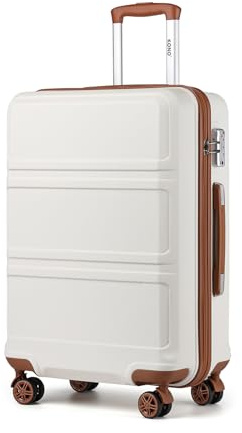 Kono Valise Moyenne Légère en ABS+PC Robuste Trolley de Voyage 24 avec Serrure TSA et Roues Pivotantes à 360, Blanc Crème