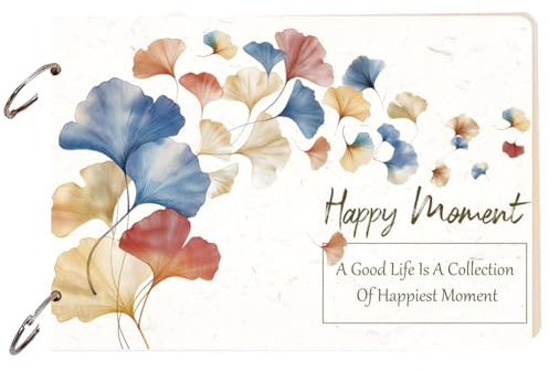 SUPERDANT Raccoglitore Ad Anelli In Legno con Foglie Sciolte Organizer per Biglietti di Auguri Happy Moment Fotografico con Cartoline Ginkgo Copertina Ad Anelli Organizer Foglie di Ginkgo