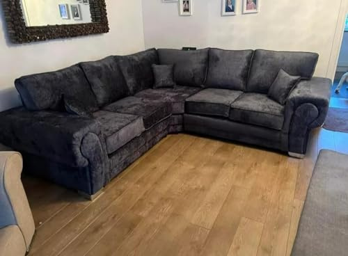 Verona Chesterfield Corner Sofa Range | 2c2 3c2 2c1 and fabrics available | Corner Sofa Living Room UK Upholstered | (5 Seater, 2c2 Corner, Black Fabric)