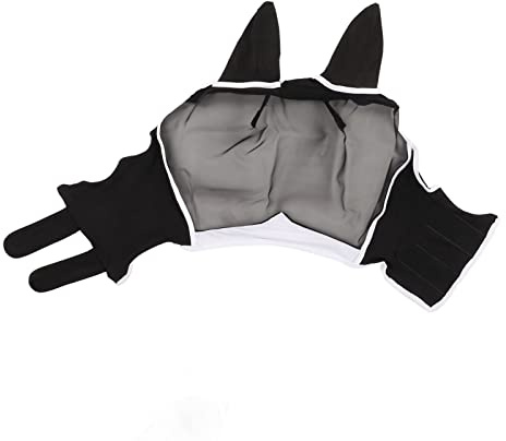 Alomejor Horse Fly Mask Horse Eye Mask Equine Fly Löstagbart Elastiskt Andningsnät med öronskydd för Skydd Mot Dammsol (L)