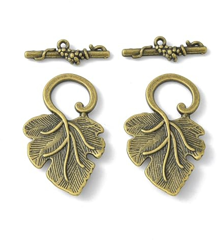 Airssory 10 Sets Antique Bronze OT Toggle Clasps Leaf Toggle Clasps T-Bar Links Bracelet Closure End Connectors for Necklace Bracelet Craft Jewelry Making