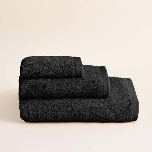 BOHEME Juego de 3 Toallas Serenity Negro con Toalla de Ducha