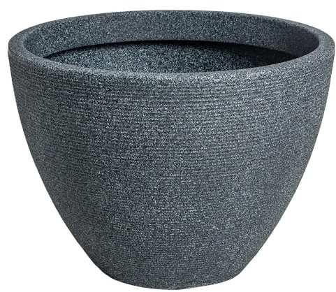 Muddy Hands Decorative Stone Effect Round Plastic Planter Bowl Indoor Home Outdoor Garden Flower Herb Tree Ornamental Plant Pot Water Feature (Ash, Large)