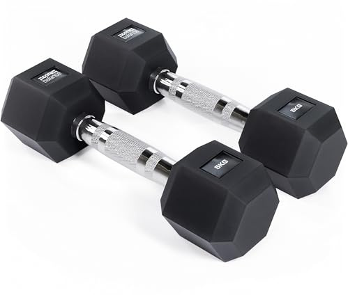 Core Balance Hex Dumbbells Pair (2 x 5kg Pair), Heavy Duty Cast Iron, PVC Encased Anti Roll Hexagonal Weights, Knurled Non Slip Handles, Home Gym Fitness, Strength Training, Weight Lifting, Exercise