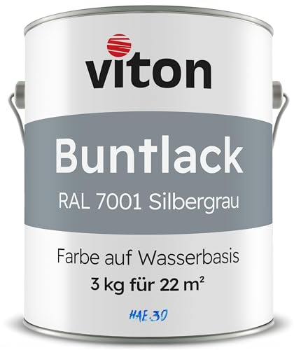 Viton Buntlack 3 Kg Silber - Seidenmatt - Wetterfest für Außen und Innen - 3in1 Grundierung & Lack - HAE 30 - Farbe auf Wasserbasis für Holz, Metall & Fliesen - Silbergrau RAL 7001
