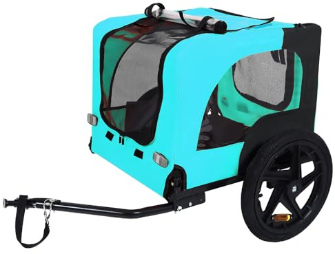 All-Terrain Wheels for Cycling and Hand-Pulled Transport 2-in-1 Bike & Pull-Behind Pet Trailer Convertible Dog/Cat Carrier with Detachable Bike Hitch & Built-in Towing Handle (Light Blue)