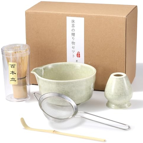 O OLAX Te Matcha Kit 5 Piezas Matcha Set, con Batidor Matcha, Pala, Cuenco, Portabatidor, Tamiz de Matcha Accesorios para Kit Te Matcha Completo Ideal para el hogar, la oficina y como regalo