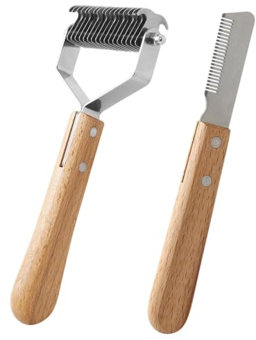 2-Piece Undercoat Rake Dog Grooming Set, Large Dematting Comb and Brush | Pet pro grooming tool for dogs coat maintenance, short hair brushing, and tangled fur removal