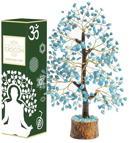 Crocon® Turquoise Crystal Tree Of Life Birthday Gifts For Women & Men Spiritual Healing Meditation Gift Tree For Home & Room Decor Crystal Gift For Women Mum Sisters Housewarming Presents