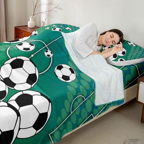 Feelyou Football Sheet Set Sports Theme Bedding Set for Kids Teens Football Field Bed Sheets Competitive Games Bed Sheet Set with Deep Pocket Fitted Sheet Room Decor 4Pcs with 2 Pillow Case Full Size