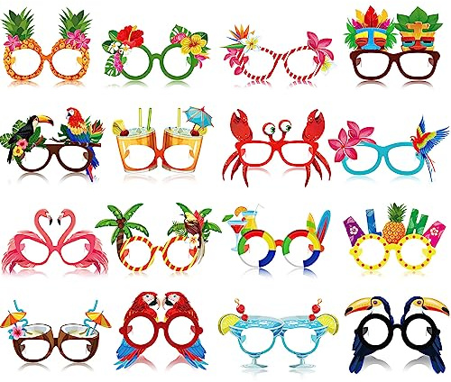 Zomiboo 32 Pack Beach Pool Party Eyeglasses Decor Summer Luau Paper Glasses Bulk Hawaiian Sunglasses Frame Tropical Pool Props Photo Booth Props for Summer Beach Luau Party Favor Birthday Supply Decor
