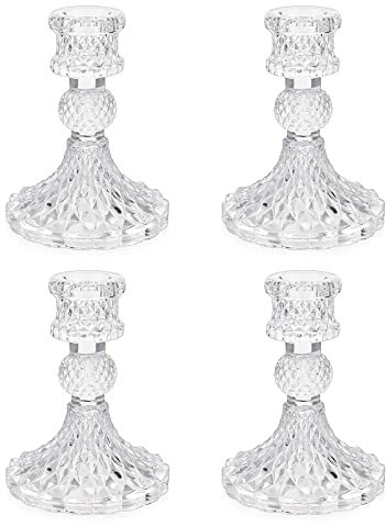 Candelabro de Cristal Cónico para Boda, Hogar y Decoración de Fiesta (4 Pack, Diamantes)