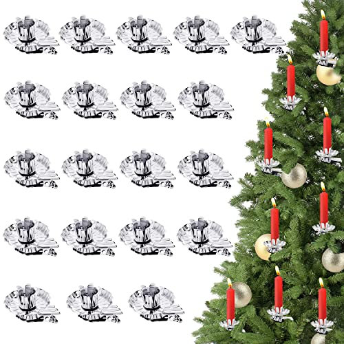 20 Stück Baumkerzenhalter Clip für Weihnachtsbaum, Silber Weihnachtskerzenhalter, Vintage Metall Kerzenhalter mit Clip für Weihnachten Dekoration, Feier, Advent (Silber)